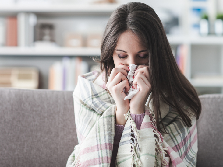 Sick woman with flu